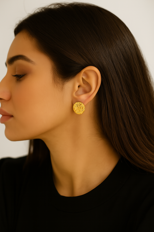 Hammered Gold Disc Studs