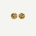 Pair of gold round earrings on a white background