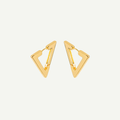Gold triangle-shaped earrings on a light gray background